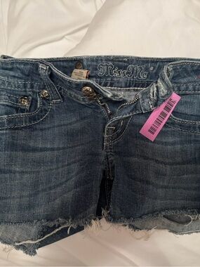Miss Me Washed Blue Frayed Hem Denim Shorts